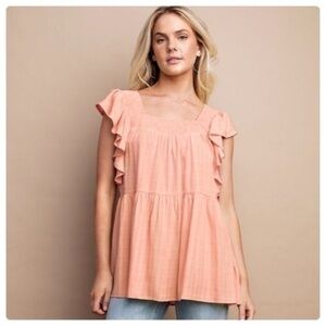 NWT GiGio Women’s Textured Woven Peplum Peach Top, Size Large